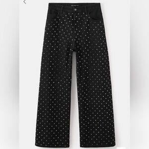 Mango x Kaia Gerber studded rhinestone wide leg black jeans sold out